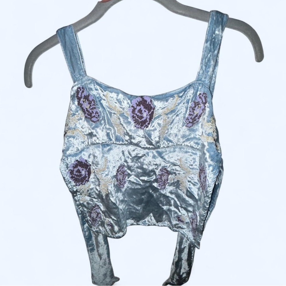 Kimchi Blue Velvet Crop Top with Purple Accents